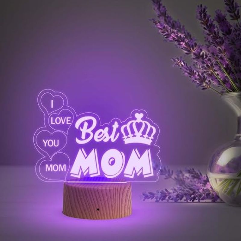 Best Mom Acrylic Led Desk Table Lamp  Birthday Gift for Mom  Mothers Day Gift  Express Your Love for Mom  Multicolored Lamp