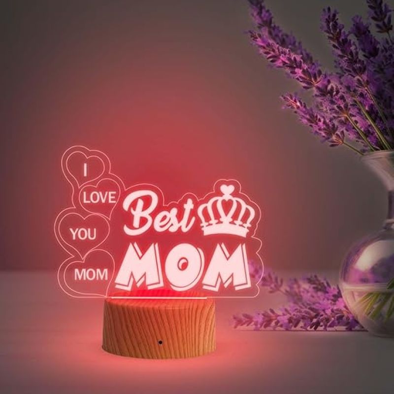 Best Mom Acrylic Led Desk Table Lamp  Birthday Gift for Mom  Mothers Day Gift  Express Your Love for Mom  Multicolored Lamp