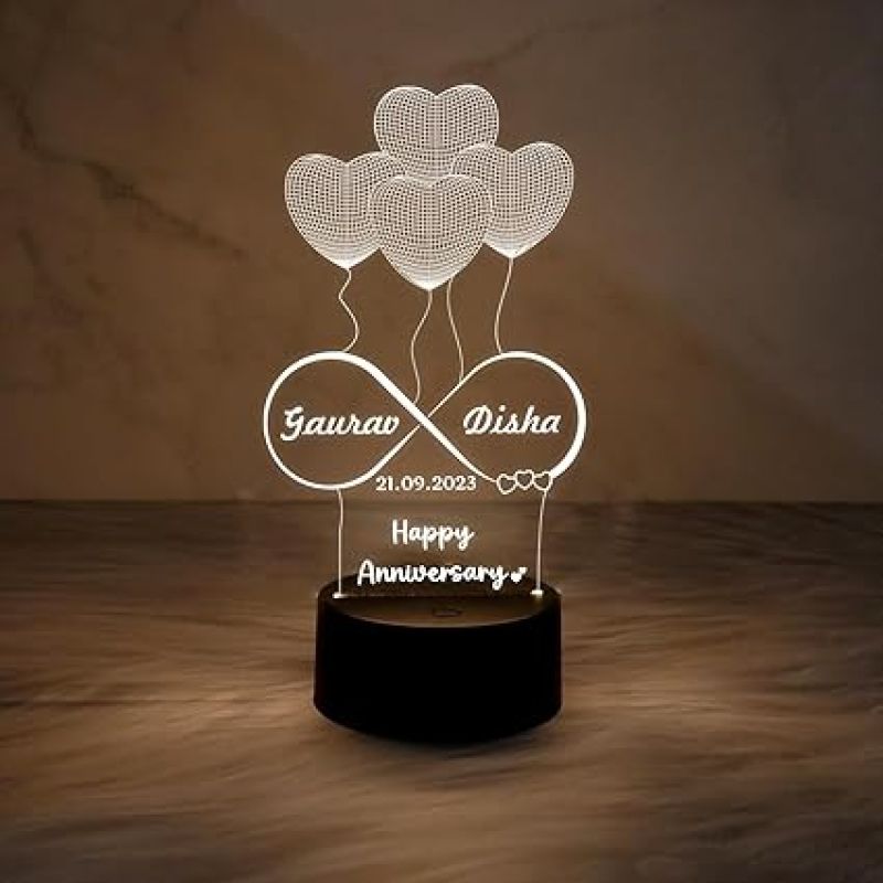 3D Illusion Personalized Heart Table Lamp for Couples  Customized with Name & Date  Warm White Light  Gift for Anniversary, Valentine Day, Birthday