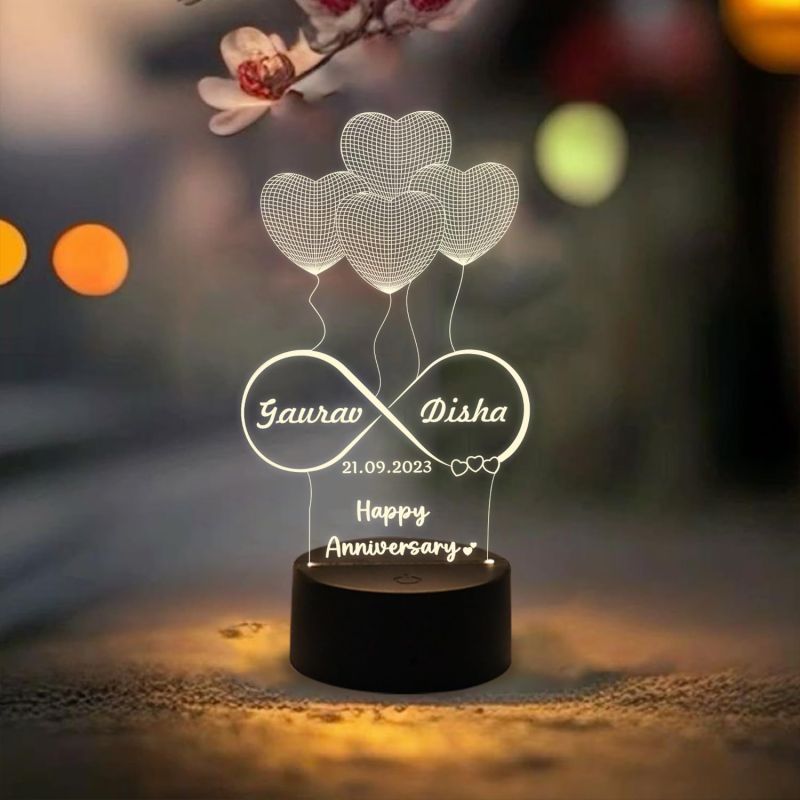 3D Illusion Personalized Heart Table Lamp for Couples  Customized with Name & Date  Warm White Light  Gift for Anniversary, Valentine Day, Birthday