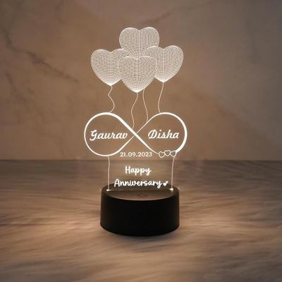 3D Illusion Personalized Heart Table Lamp for Couples  Customized with Name & Date  Warm White Light  Gift for Anniversary, Valentine Day, Birthday