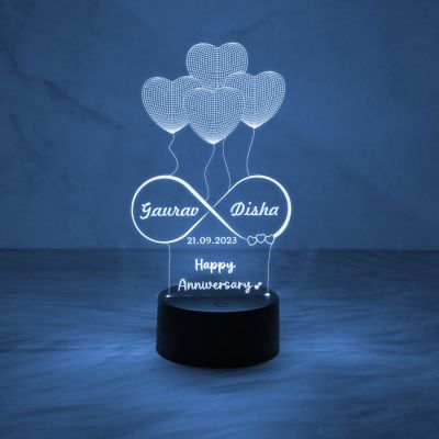 3D Illusion Personalized Heart Table Lamp for Couples  Customized with Name & Date  Automatic Color Changing Light  Gift for Anniversary, Valentine Day, Birthday