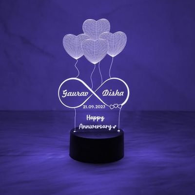 3D Illusion Personalized Heart Table Lamp for Couples  Customized with Name & Date  Automatic Color Changing Light  Gift for Anniversary, Valentine Day, Birthday