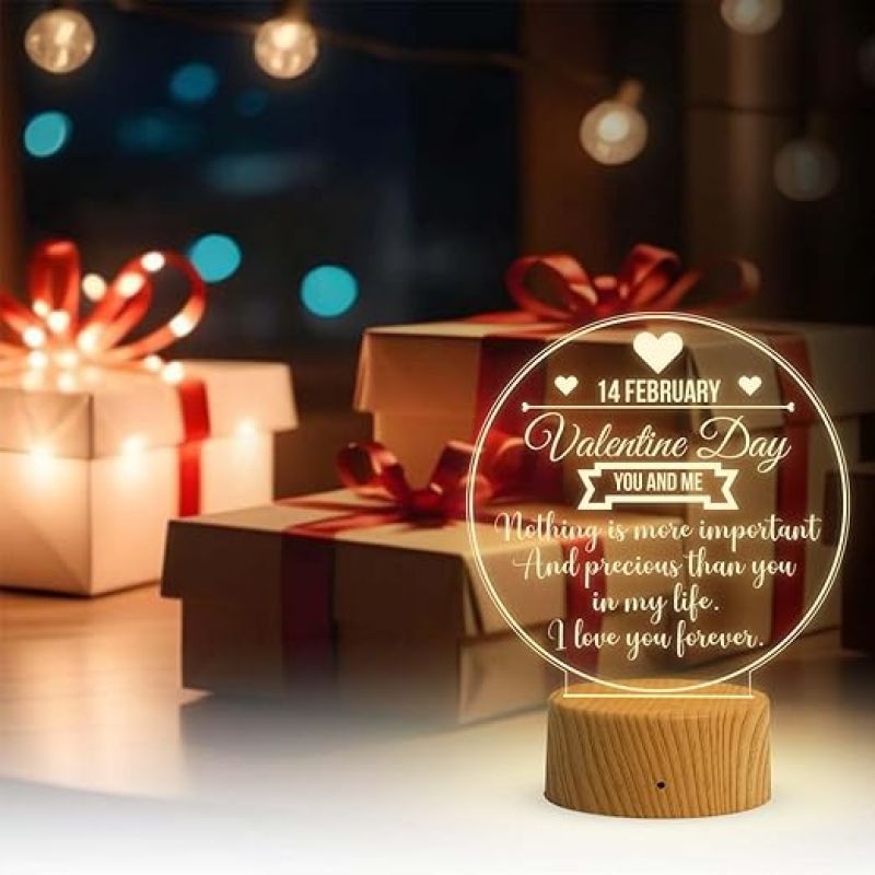 3D Illusion Happy Valentine Day Gift Lamp with Warm White Light  Gift for Valentine Day for Boyfriend Girlfriend Husband Wife