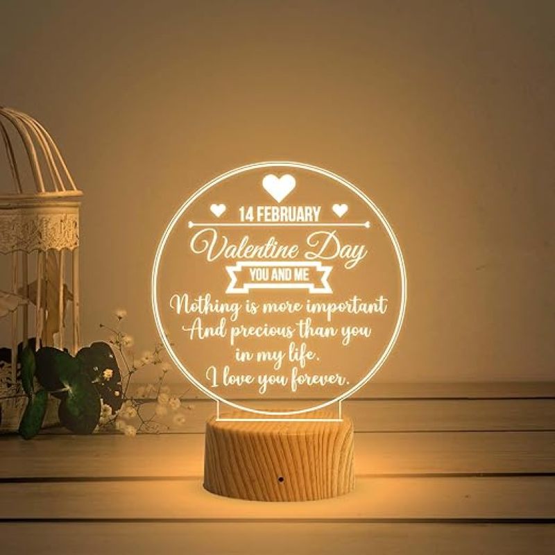 3D Illusion Happy Valentine Day Gift Lamp with Warm White Light  Gift for Valentine Day for Boyfriend Girlfriend Husband Wife