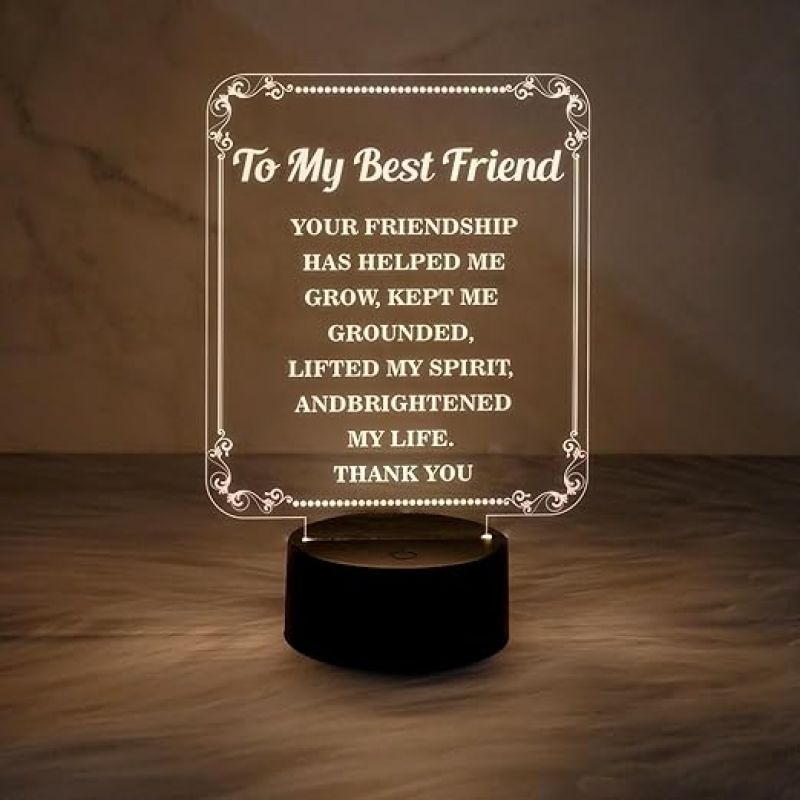 to My Friend Gift 3D Night Light Thank You Gift for Friend 3D Illusion Lamp for Friend Sister Brothers  Birthday Gift for Friend  Friendship Day Gift (Warm White Light)