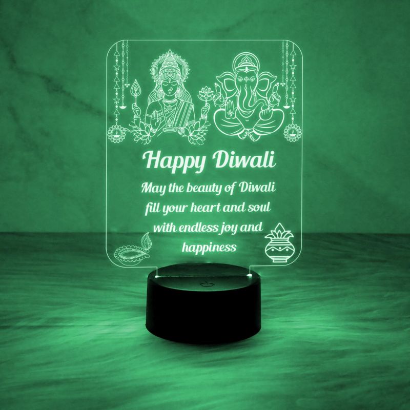 Laxmi Ganesh God Night Lamp with Happy Diwali Engraved Desk Table Lamp  Blessing Gift for Diwali  Diwali Gift for Employees  Diwali Gift for Family  Multicolored Light