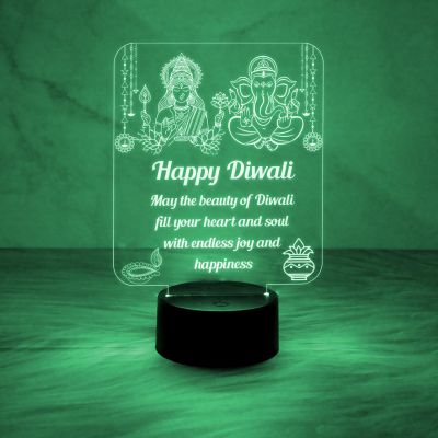 Laxmi Ganesh God Night Lamp with Happy Diwali Engraved Desk Table Lamp  Blessing Gift for Diwali  Diwali Gift for Employees  Diwali Gift for Family  Multicolored Light
