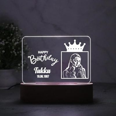 Personalized Happy Birthday Photo Lamp with Cool White Light  Gift for Wife  Customized Night Lamp  Gift for Parents  Memorable Birthday Gift