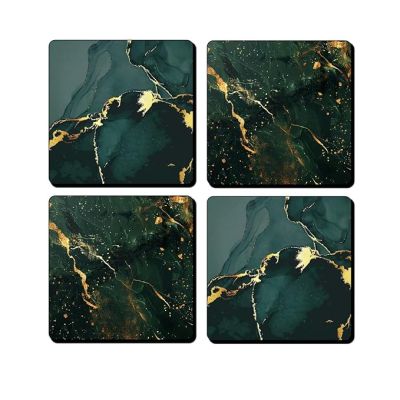 Set of 4 Printed Wooden Coaster for Tea Cups, Coffee Mugs, Glasses and Bottles  Home and Kitchen, Office Table Decor  Dining Table Decor Accessories (Marble Print Coaster)