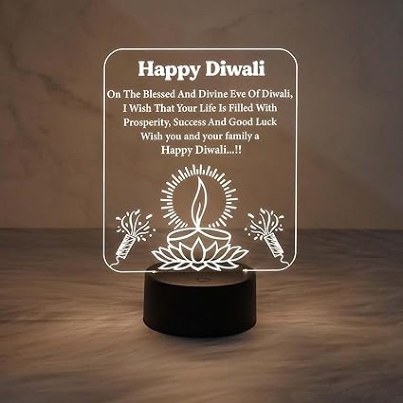 Happy Diwali Engraved Night  Diwali Blessing Gift for Family & Office Friends  Warm White Light  Home Decor Light