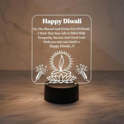 Happy Diwali Engraved Night  Diwali Blessing Gift for Family & Office Friends  Warm White Light  Home Decor Light