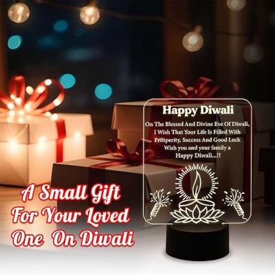 Happy Diwali Engraved Night  Diwali Blessing Gift for Family & Office Friends  Warm White Light  Home Decor Light