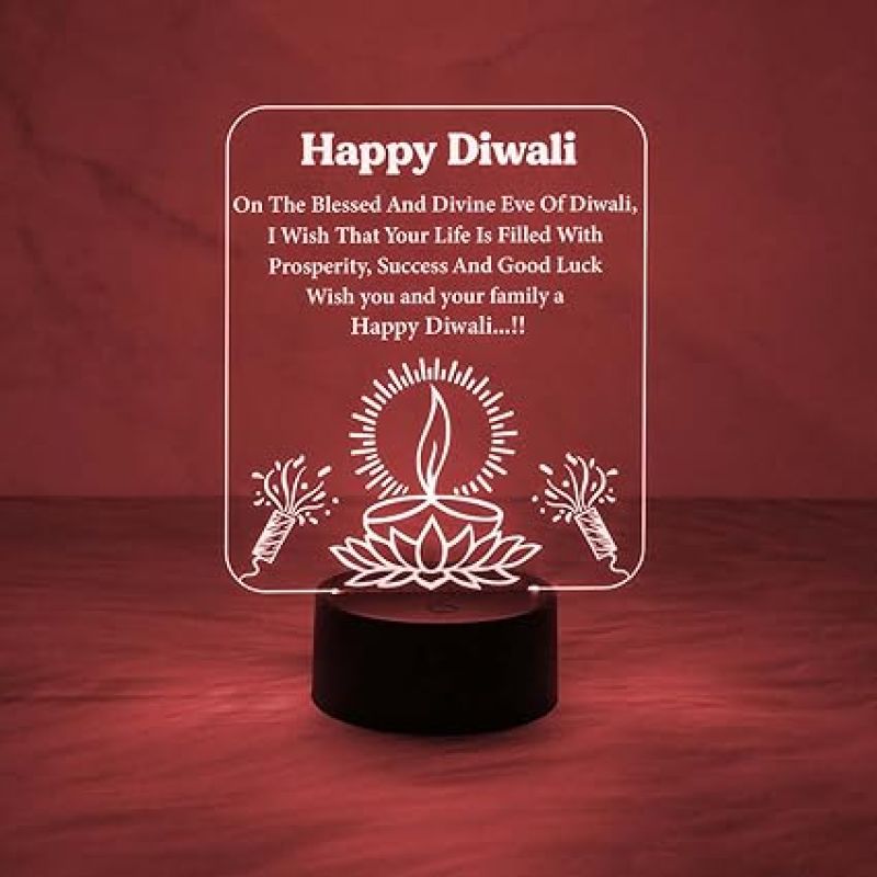 Happy Diwali Engraved Night  Diwali Blessing Gift for Family & Office Friends  7 Color Changing Light  Home Decor Light