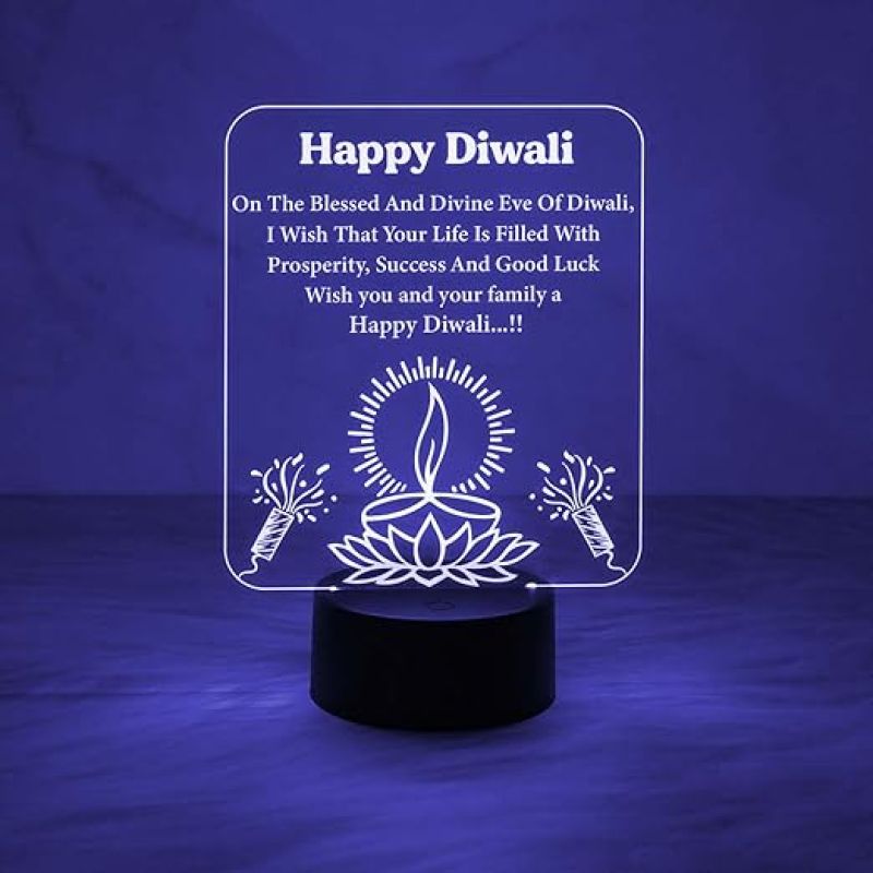 Happy Diwali Engraved Night  Diwali Blessing Gift for Family & Office Friends  7 Color Changing Light  Home Decor Light