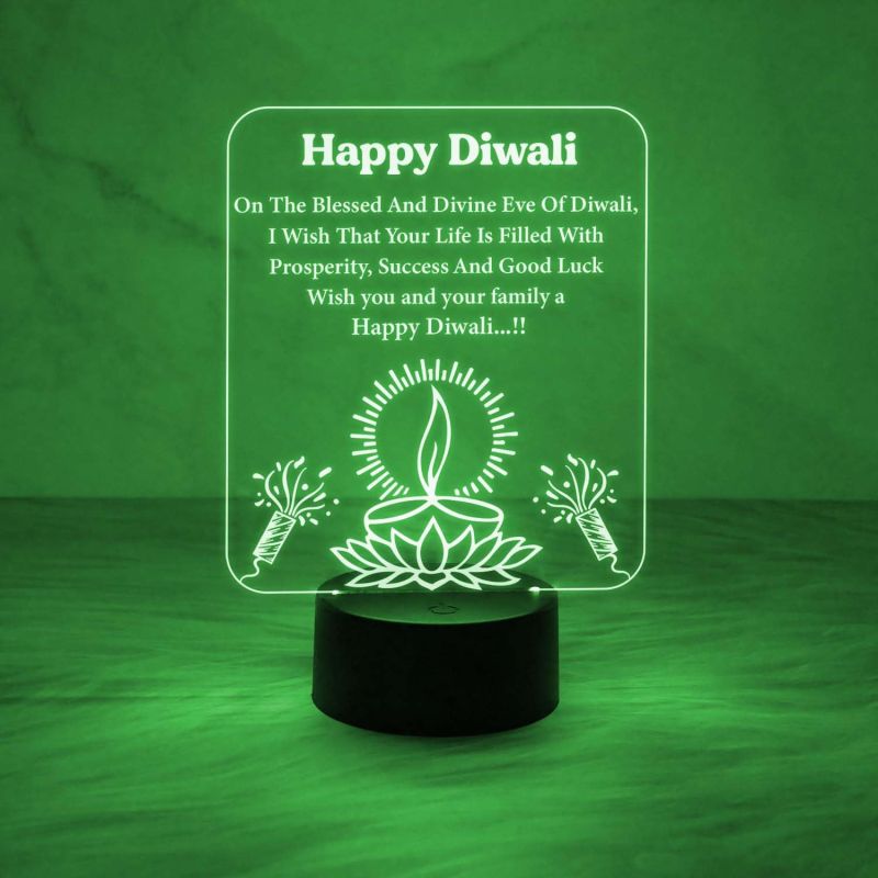 Happy Diwali Engraved Night  Diwali Blessing Gift for Family & Office Friends  7 Color Changing Light  Home Decor Light