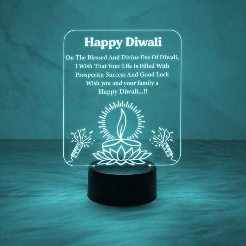 Happy Diwali Engraved Night  Diwali Blessing Gift for Family & Office Friends  7 Color Changing Light  Home Decor Light