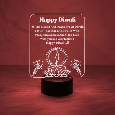 Happy Diwali Engraved Night  Diwali Blessing Gift for Family & Office Friends  7 Color Changing Light  Home Decor Light