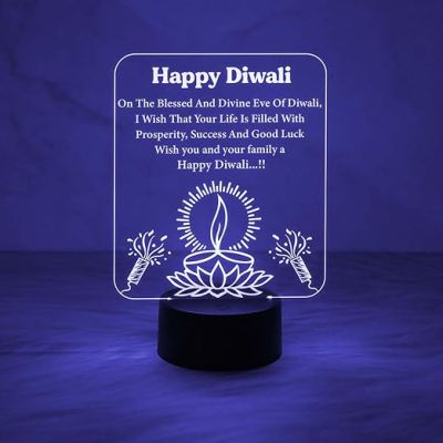Happy Diwali Engraved Night  Diwali Blessing Gift for Family & Office Friends  7 Color Changing Light  Home Decor Light