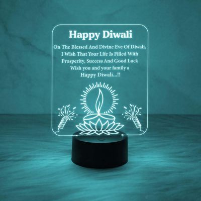 Happy Diwali Engraved Night  Diwali Blessing Gift for Family & Office Friends  7 Color Changing Light  Home Decor Light