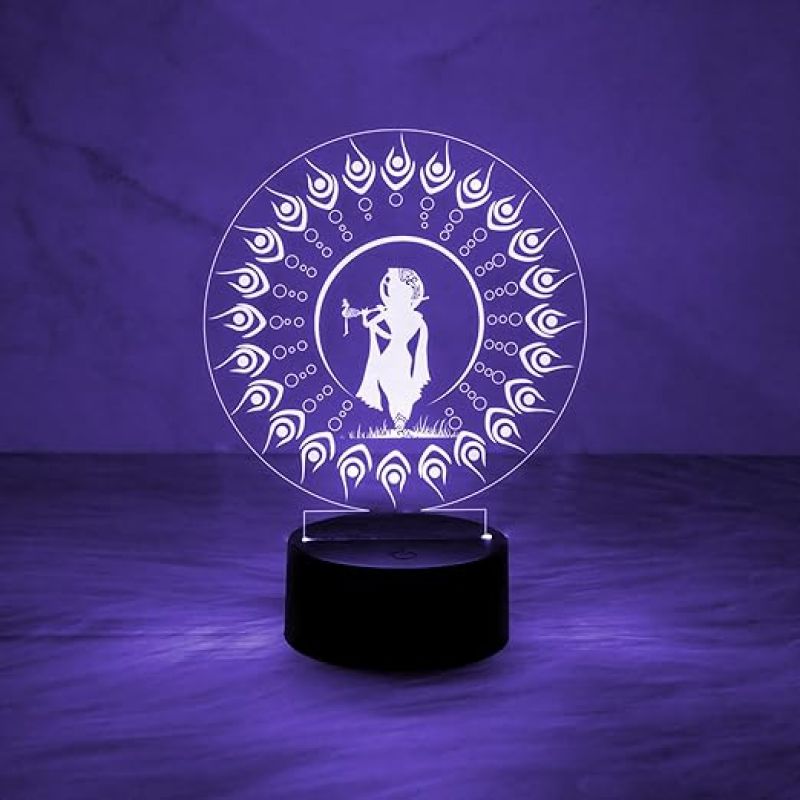 3D Illusion Lord Krishna Night Lamp with Automatic Color Changing Light  Home & Office Decor Light & Blessing Gift