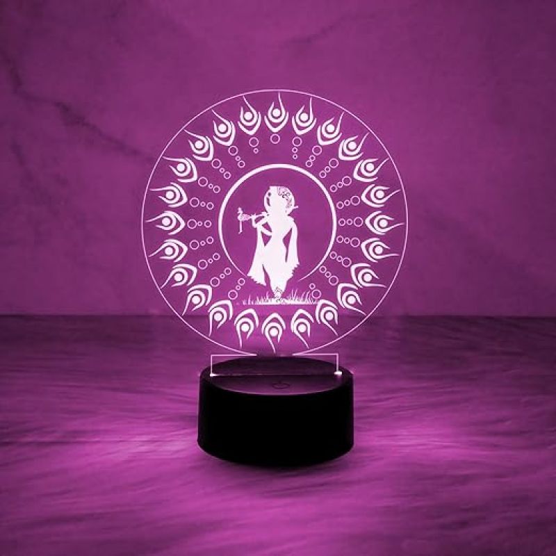 3D Illusion Lord Krishna Night Lamp with Automatic Color Changing Light  Home & Office Decor Light & Blessing Gift