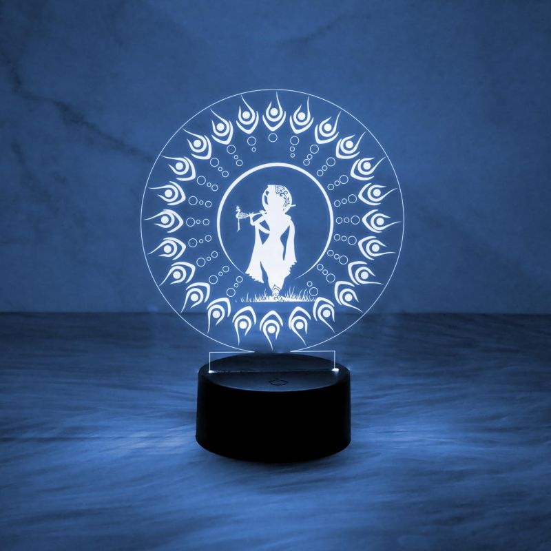 3D Illusion Lord Krishna Night Lamp with Automatic Color Changing Light  Home & Office Decor Light & Blessing Gift