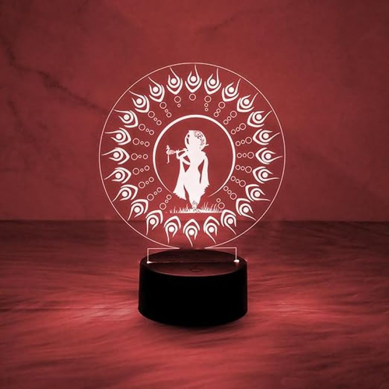 3D Illusion Lord Krishna Night Lamp with Automatic Color Changing Light  Home & Office Decor Light & Blessing Gift