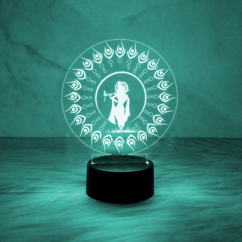 3D Illusion Lord Krishna Night Lamp with Automatic Color Changing Light  Home & Office Decor Light & Blessing Gift