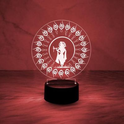 3D Illusion Lord Krishna Night Lamp with Automatic Color Changing Light  Home & Office Decor Light & Blessing Gift