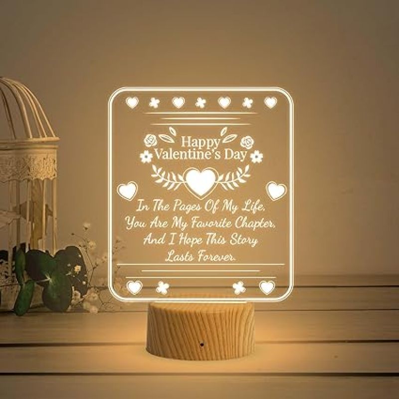 Happy Valentine Day Gift for Your Soulmate | Valentine Day Gift for Husband Wife Girlfriend Boyfriend  Warm White Light for Bedroom  Engraved Night Lamp  Love Lamp Light