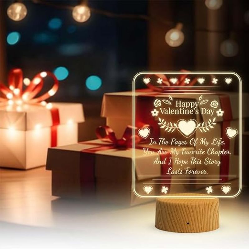 Happy Valentine Day Gift for Your Soulmate | Valentine Day Gift for Husband Wife Girlfriend Boyfriend  Warm White Light for Bedroom  Engraved Night Lamp  Love Lamp Light