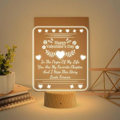 Happy Valentine Day Gift for Your Soulmate | Valentine Day Gift for Husband Wife Girlfriend Boyfriend  Warm White Light for Bedroom  Engraved Night Lamp  Love Lamp Light