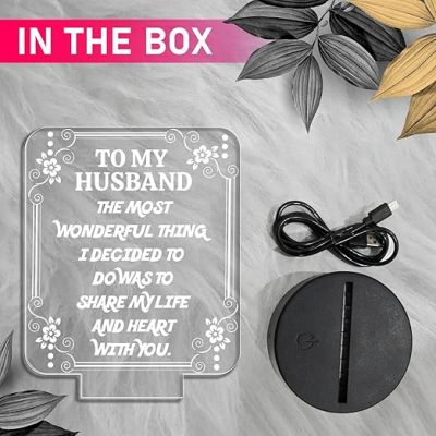 Gift for Husband Engraved Quote Night Lamp with Warm White Light Express Your Love for Husband  Birthday Gift for Husband