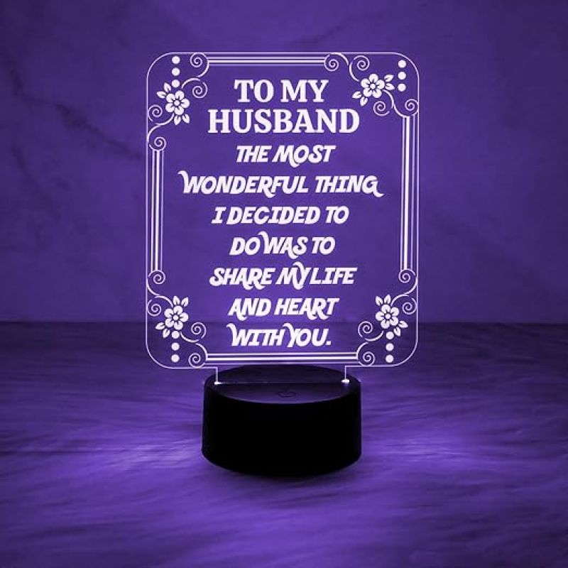 Gift for Husband Engraved Quote Night Lamp with Automatic Color Changing Light Express Your Love for Husband  Birthday Gift for Husband