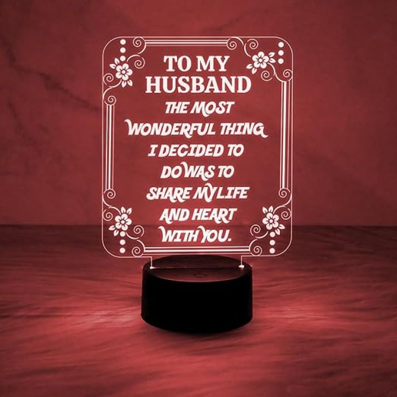 Gift for Husband Engraved Quote Night Lamp with Automatic Color Changing Light Express Your Love for Husband  Birthday Gift for Husband