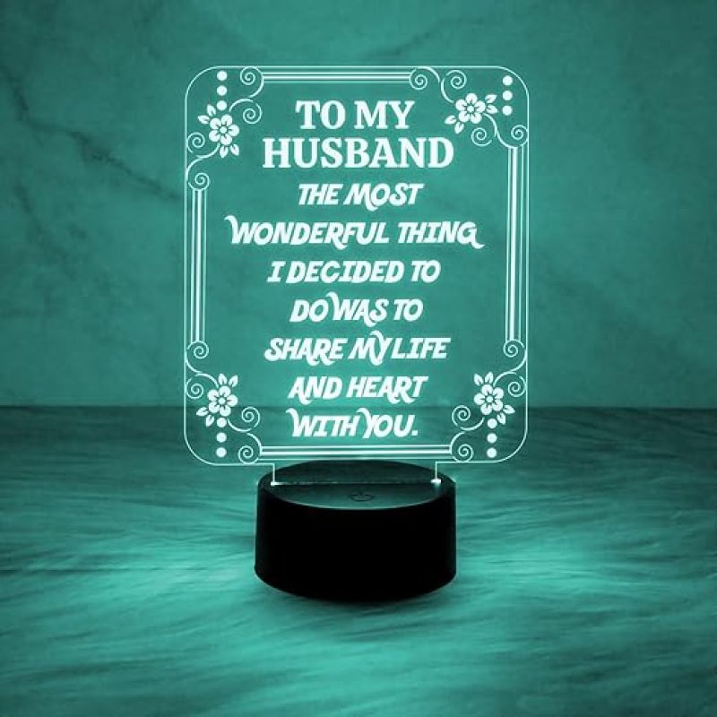 Gift for Husband Engraved Quote Night Lamp with Automatic Color Changing Light Express Your Love for Husband  Birthday Gift for Husband