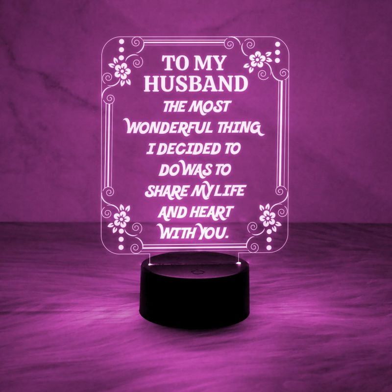 Gift for Husband Engraved Quote Night Lamp with Automatic Color Changing Light Express Your Love for Husband  Birthday Gift for Husband