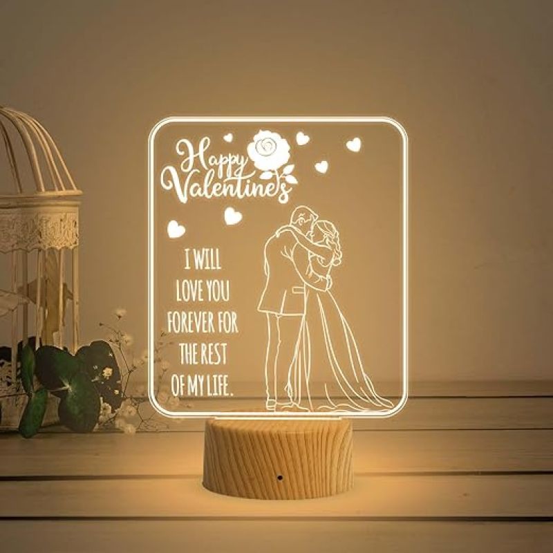 I Will Love You Forever for The Rest of My Life Engraved Night Lamp  Happy Valentine Day Gift Lamp Warm White Light Valentine Gift for Someone Special