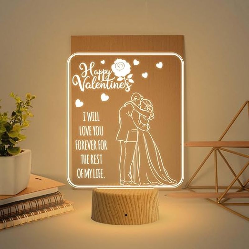 I Will Love You Forever for The Rest of My Life Engraved Night Lamp  Happy Valentine Day Gift Lamp Warm White Light Valentine Gift for Someone Special