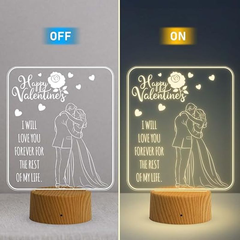 I Will Love You Forever for The Rest of My Life Engraved Night Lamp  Happy Valentine Day Gift Lamp Warm White Light Valentine Gift for Someone Special