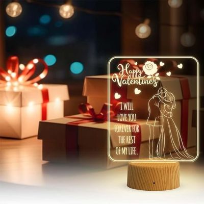 I Will Love You Forever for The Rest of My Life Engraved Night Lamp  Happy Valentine Day Gift Lamp Warm White Light Valentine Gift for Someone Special