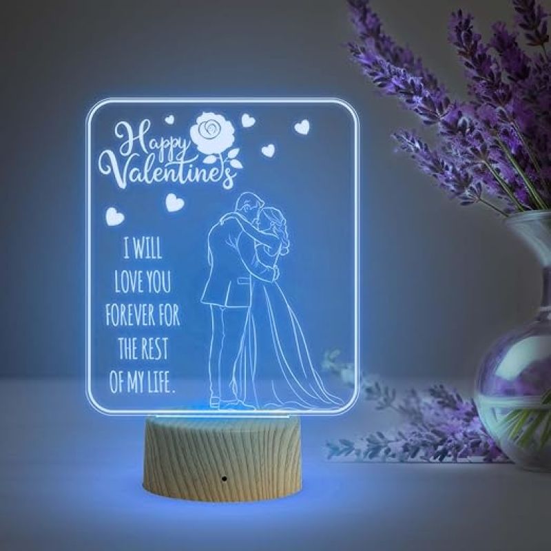 I Will Love You Forever for The Rest of My Life Engraved Night Lamp  Happy Valentine Day Gift Lamp Automatic Color Changing Light  Valentine Gift for Someone Special