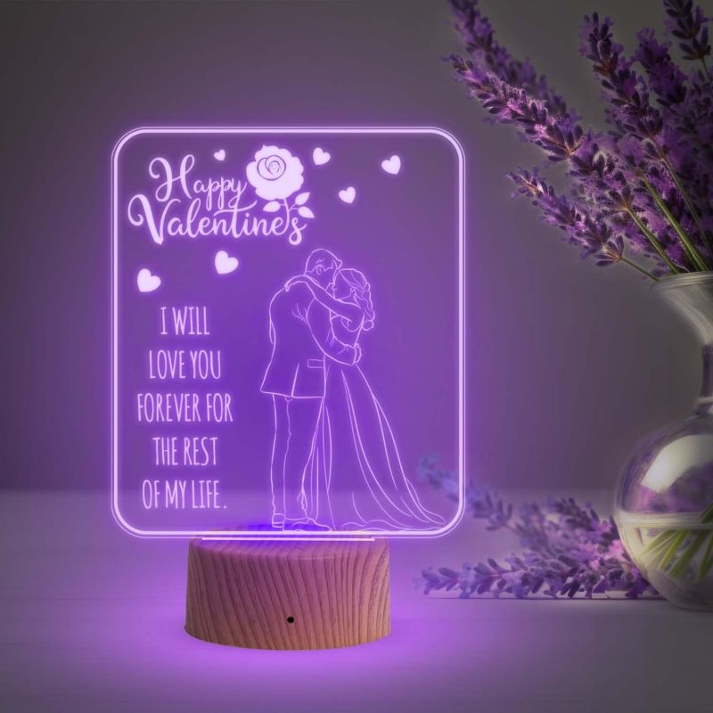 I Will Love You Forever for The Rest of My Life Engraved Night Lamp  Happy Valentine Day Gift Lamp Automatic Color Changing Light  Valentine Gift for Someone Special