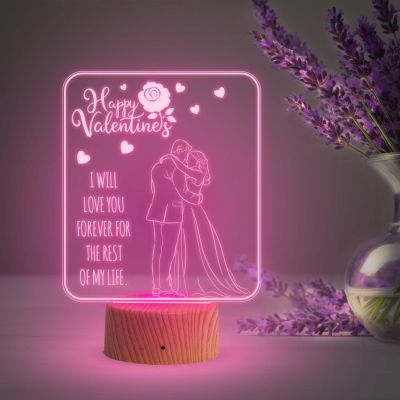 I Will Love You Forever for The Rest of My Life Engraved Night Lamp  Happy Valentine Day Gift Lamp Automatic Color Changing Light  Valentine Gift for Someone Special