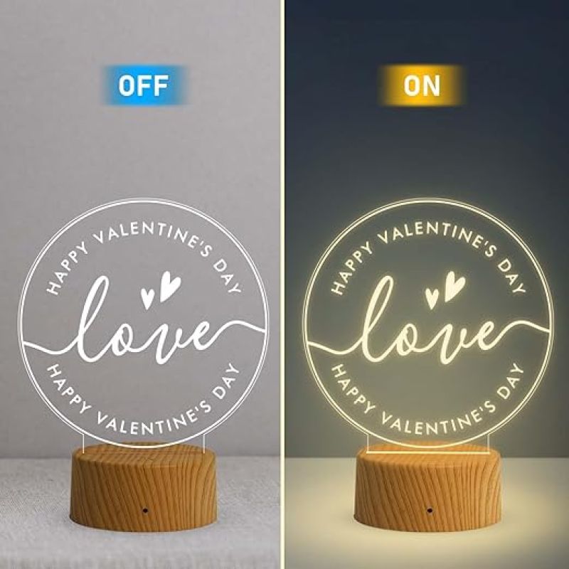 Happy Valentine Day Love Engraved Night Lamp with Warm White Light  Best Gift for Valentine Day  Gift for Husband Wife  Express Your Love for Loveable Person