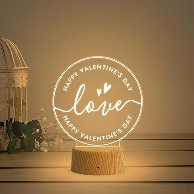 Happy Valentine Day Love Engraved Night Lamp with Warm White Light  Best Gift for Valentine Day  Gift for Husband Wife  Express Your Love for Loveable Person
