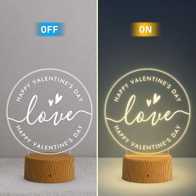 Happy Valentine Day Love Engraved Night Lamp with Warm White Light  Best Gift for Valentine Day  Gift for Husband Wife  Express Your Love for Loveable Person