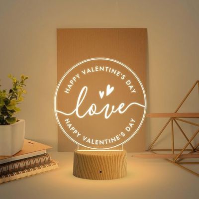 Happy Valentine Day Love Engraved Night Lamp with Warm White Light  Best Gift for Valentine Day  Gift for Husband Wife  Express Your Love for Loveable Person