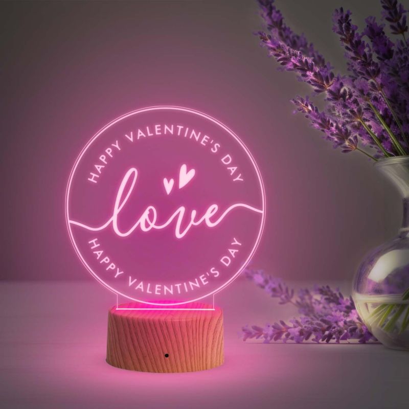 Happy Valentine Day Love Engraved Night Lamp with 7 Color Changing Light  Best Gift for Valentine Day  Gift for Husband Wife  Express Your Love for Loveable Person
